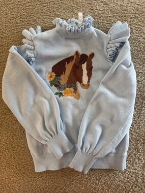 Janie & Jane Light Blue Ruffle Horse Sweater